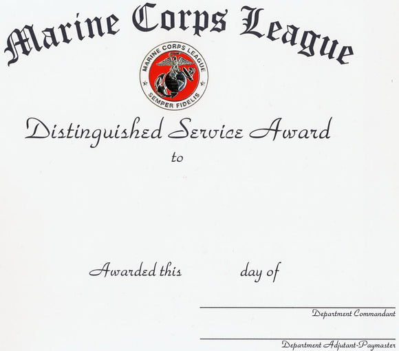Distinguished Service Certificate - Department Unlettered